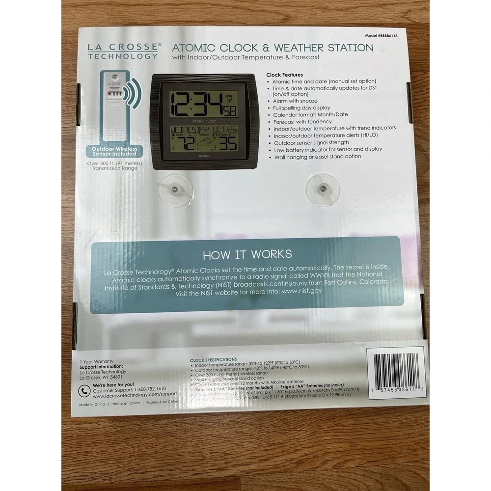 La Crosse Technology Atomic Clock & Weather Station w/ Indoor/Outdoor Temp NEW